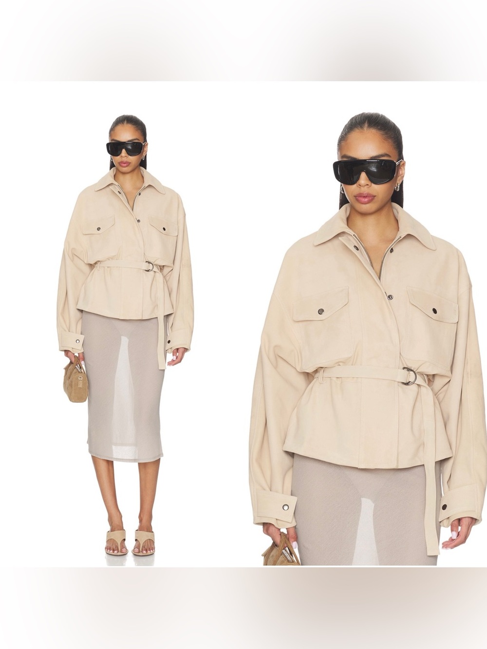 NWT EAVES LINA Belted suede jacket in βBoneβ
